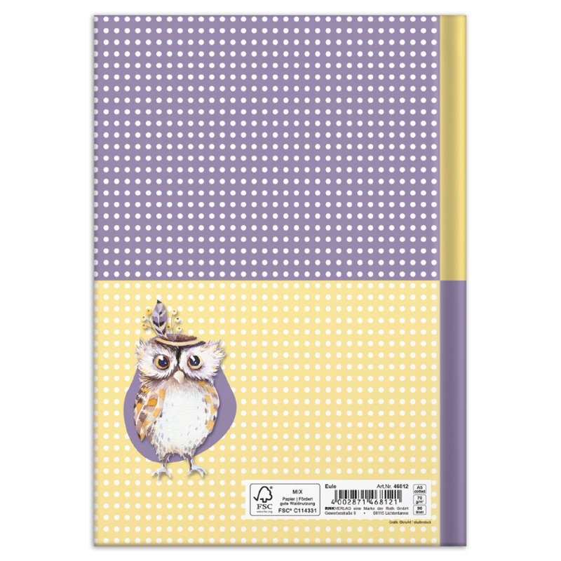RNK carnet de notes Hibou, A5, pointillé, 96 feuilles