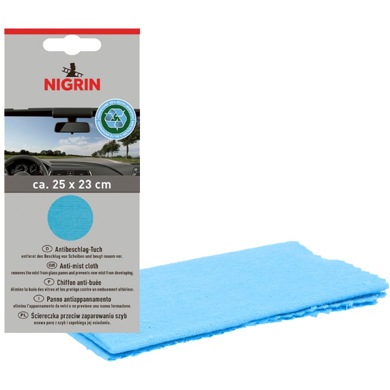 NIGRIN chiffon anti-buée ECO, bleu, 250×230 mm, coton sans peluche