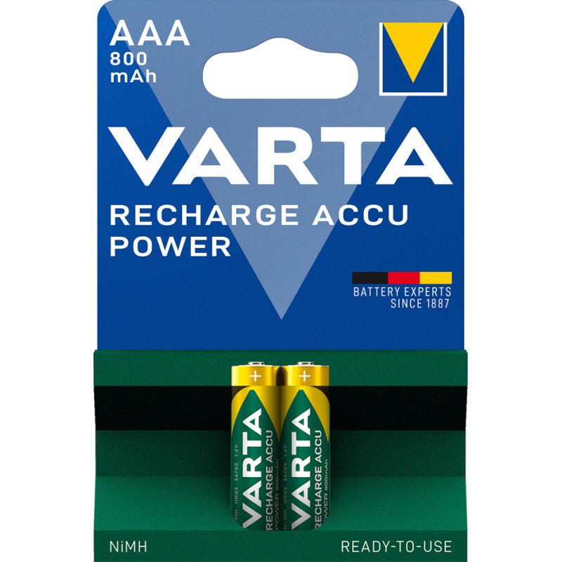 VARTA oplaadbare AAA batterijen, 800 mAh, 1,2 volt, 2 stuks
