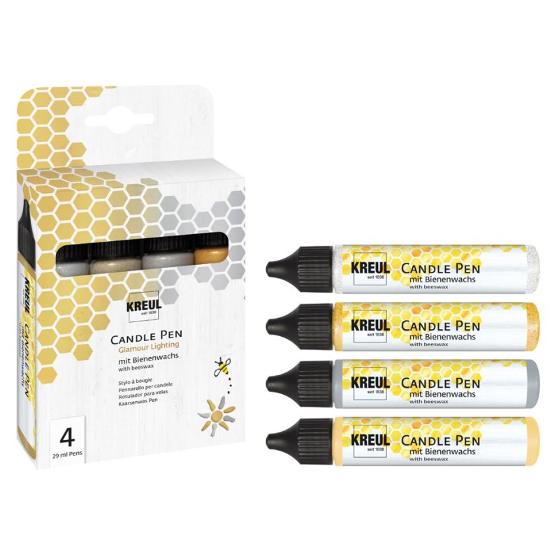 KREUL stylos pour bougies Glamour Lighting, set de 4, argent/or/paillettes, 29 ml