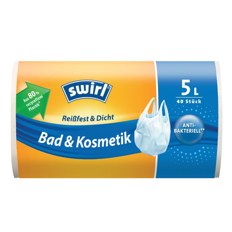swirl vuilniszakken met handgrepen, transparant, 5 liter, 40 stuks