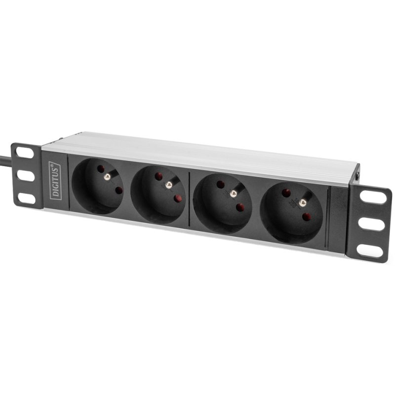 DIGITUS bloc multiprise aluminium, argent/noir, 4 prises, 1U, câble 2 m