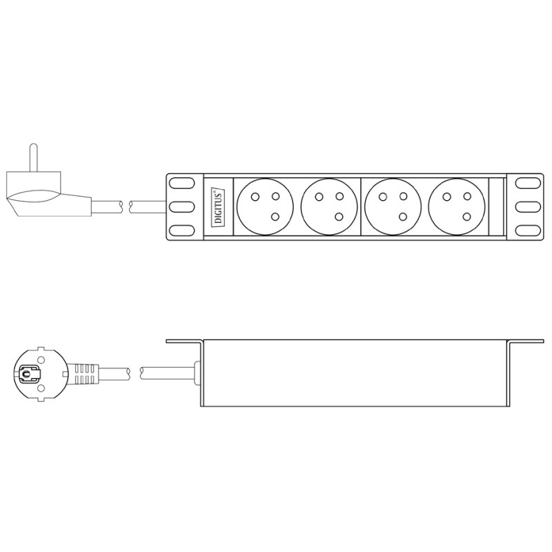DIGITUS bloc multiprise aluminium, argent/noir, 4 prises, 1U, câble 2 m