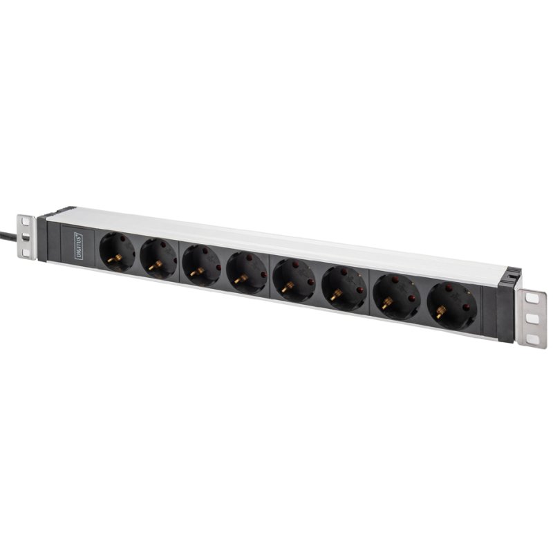 DIGITUS 19" netvoedingsunit, zilver/zwart, 8 stopcontacten, 1 HE, aluminium profiel