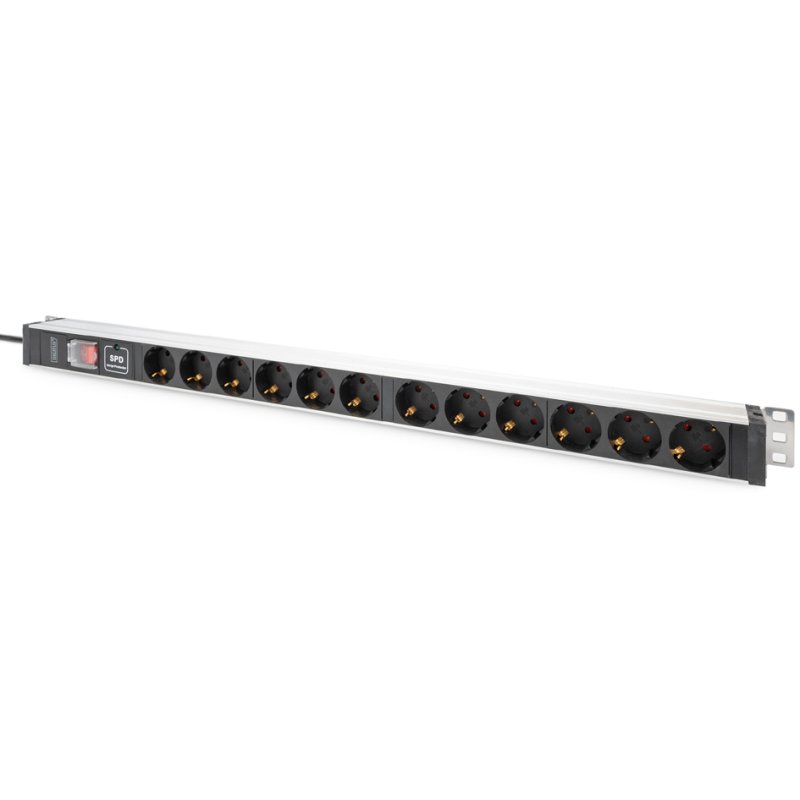 DIGITUS Bloc multiprise 19", noir/argent, 12 prises, avec interrupteur, câble 2 m