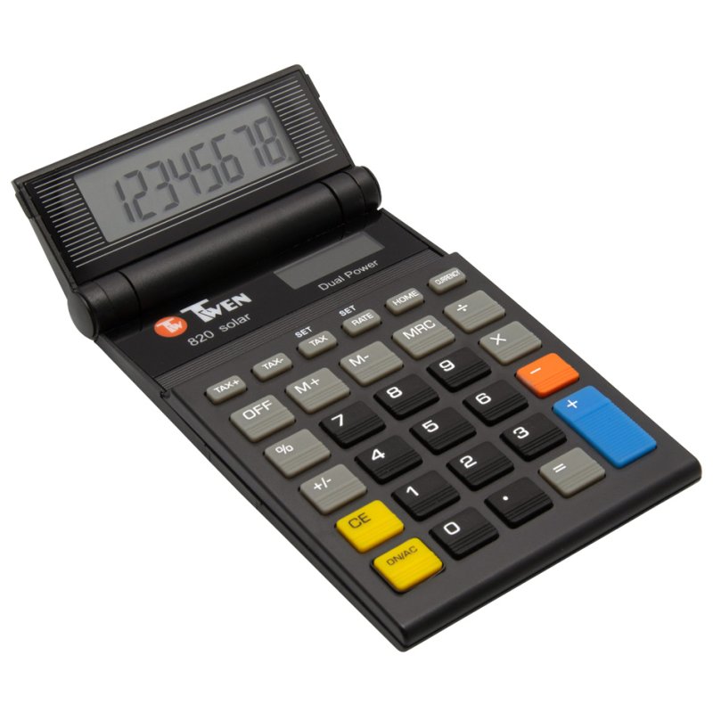 TWEN zakrekenmachine 820 Solar, zwart, 8-stellig display