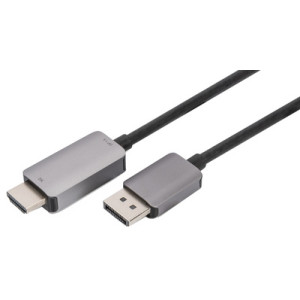 DIGITUS DisplayPort naar HDMI adapterkabel, 8K ondersteuning, zwart/grijs, 1,8 m