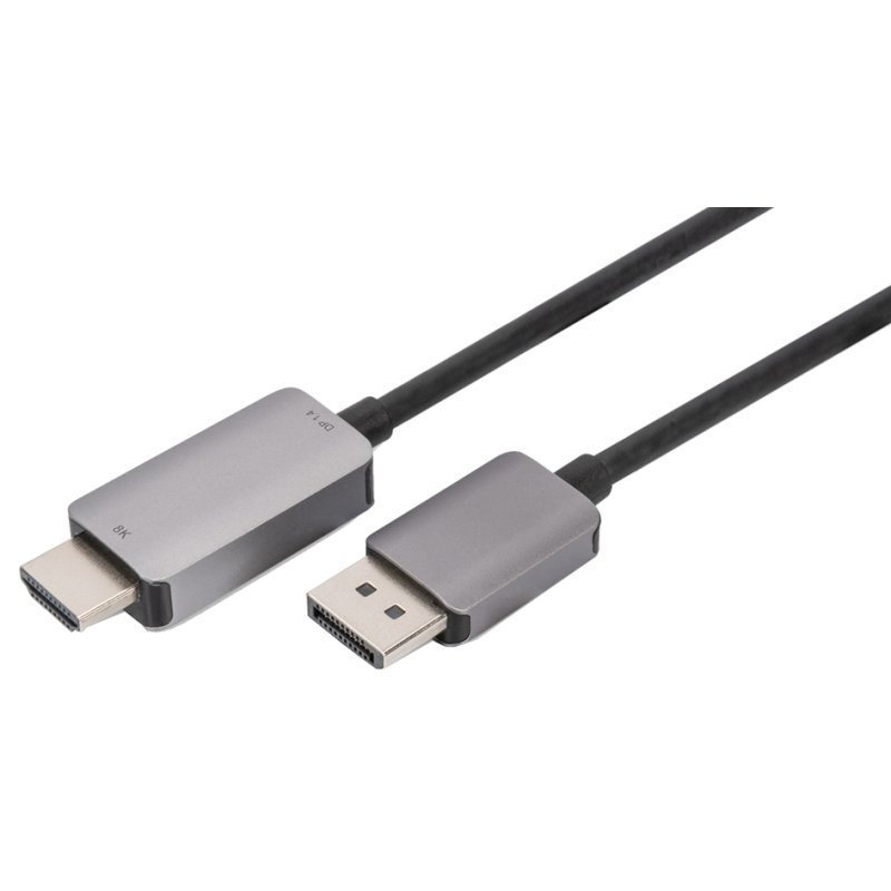 DIGITUS DisplayPort naar HDMI adapterkabel, 8K ondersteuning, zwart/grijs, 1,8 m