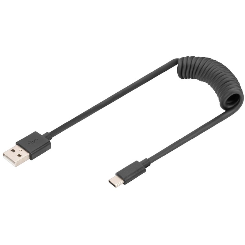 DIGITUS Câble spiralé USB 2.0, USB-A vers USB-C, 1,0 m