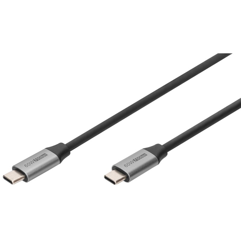 DIGITUS USB-C naar USB-C kabel, zwart/grijs, 1 m, USB 3.0, aluminium behuizing