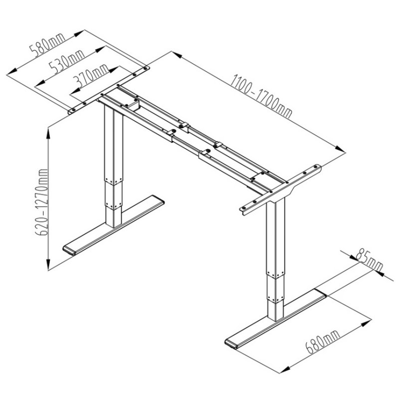 DIGITUS Cadre de bureau électrique hauteur réglable, blanc, max. 100 kg