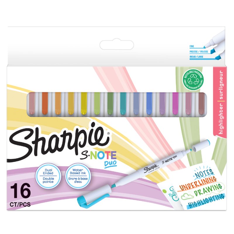 Sharpie marqueurs S-NOTE DUO, pointe ronde et pointe biseautée, 16 pièces