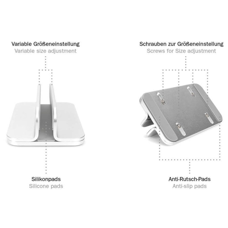 DIGITUS verticale laptopstandaard, aluminium, zilver, max 10 kg