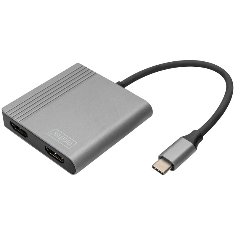 DIGITUS grafische adapter USB-C naar 2x HDMI, zwart/zilver, 4K Ultra HD