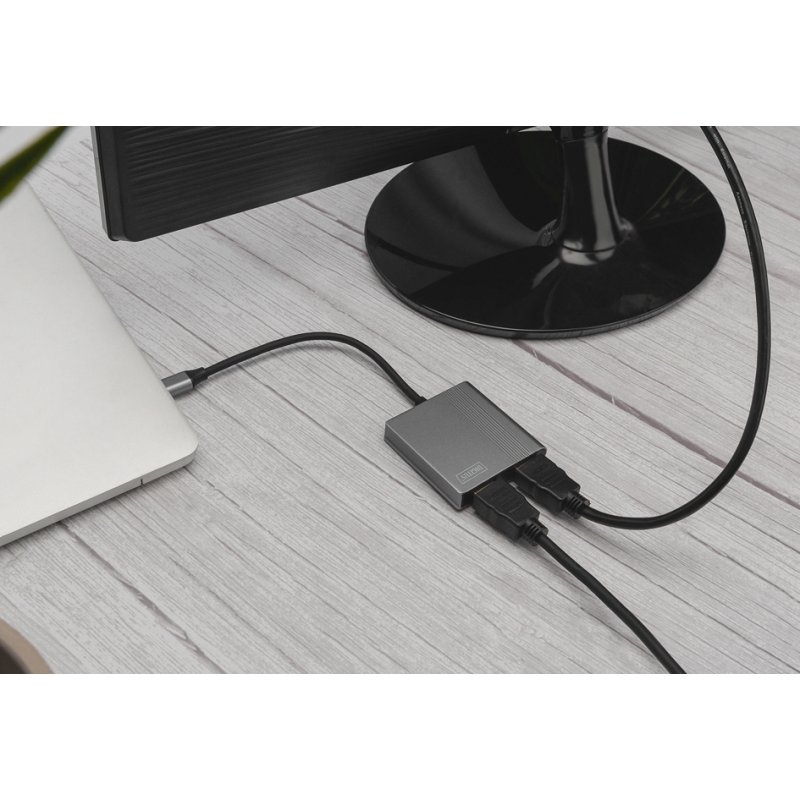 DIGITUS adaptateur graphique USB-C vers 2x HDMI, noir/argent, 4K Ultra HD