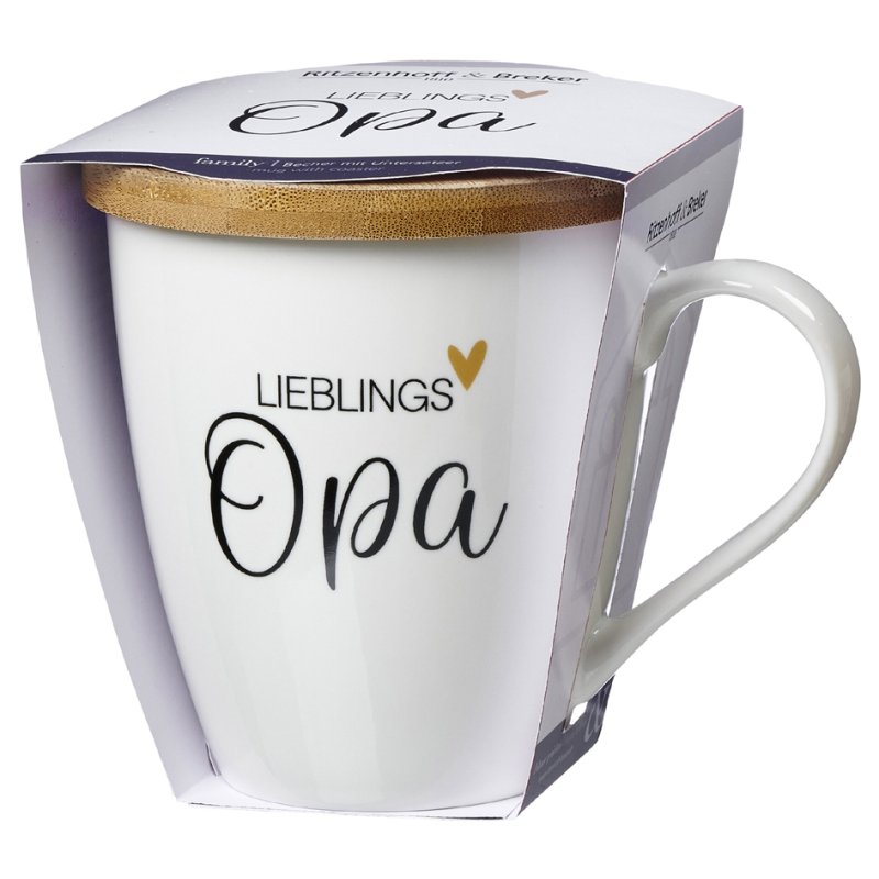 Ritzenhoff & Breker koffiebeker Lievelingsopa, wit/zwart, porselein, met bamboe onderzetter