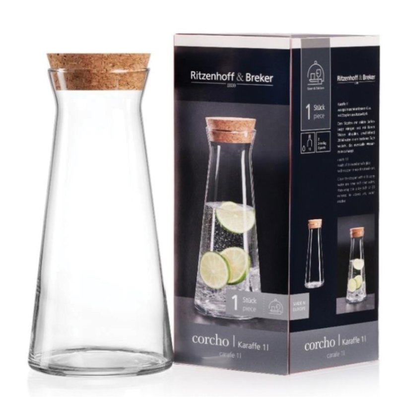 Ritzenhoff & Breker carafe en verre CORCHO, bouchon liège, 1,0 litre, lave-vaisselle