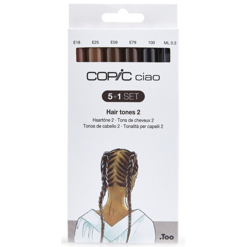 COPIC ciao ensembles de marqueurs Hair Tones 2, 5 marqueurs + multiliner, base alcool