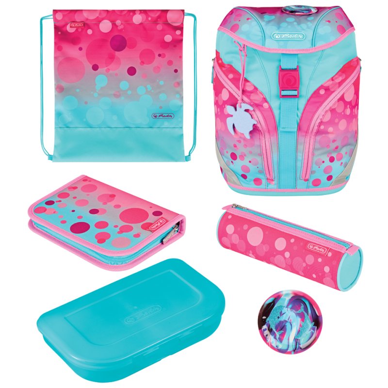 herlitz cartable SoftLight Plus 'Roze Bubbels', rose/turquoise, 16 L, étui inclus