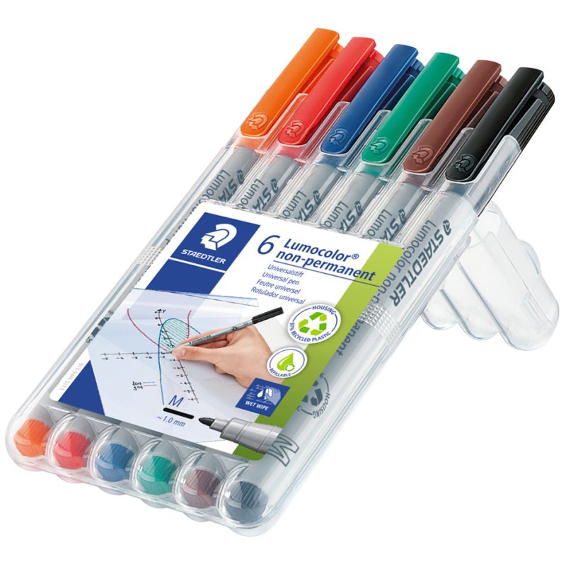 STAEDTLER Lumocolor uitwisbare markers, navulbaar, 1,0 mm, 6 stuks