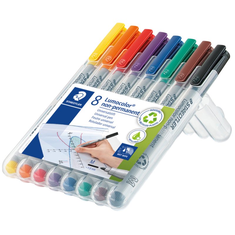 STAEDTLER Lumocolor uitwisbare markers, navulbaar, 1,0 mm, 6 stuks
