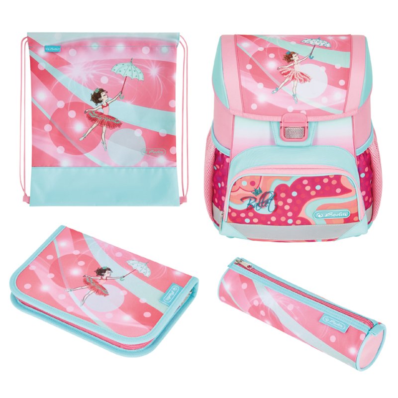 herlitz rugzak Loop Plus Ballet Liefde, rosa/turquoise, 16 L, incl. etui en sporttas