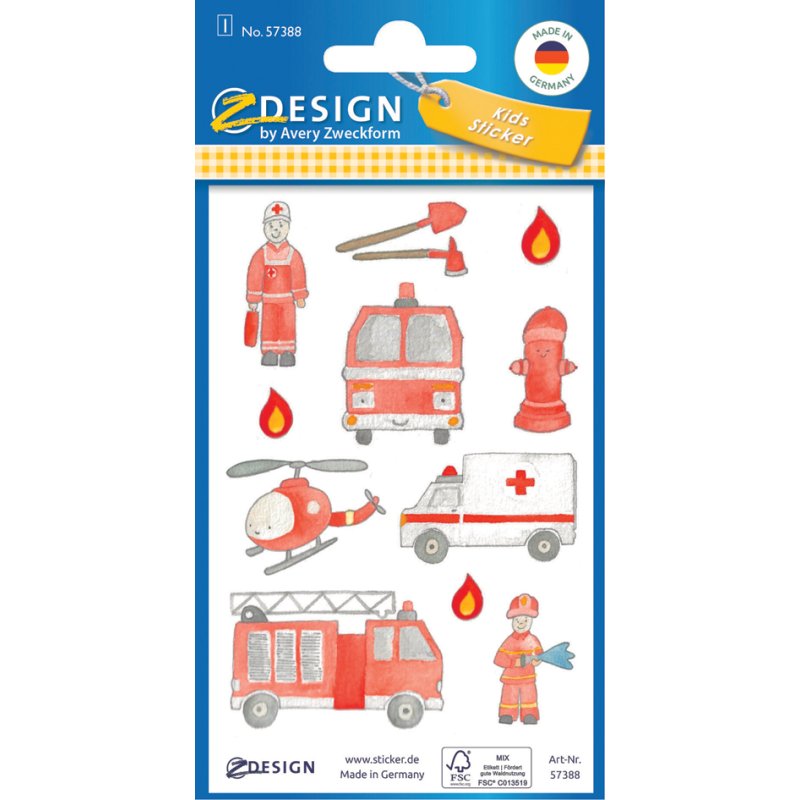 AVERY Zweckform vormgevende papierstickers voor kinderen, rood, permanent, 1 vel à 8 stickers