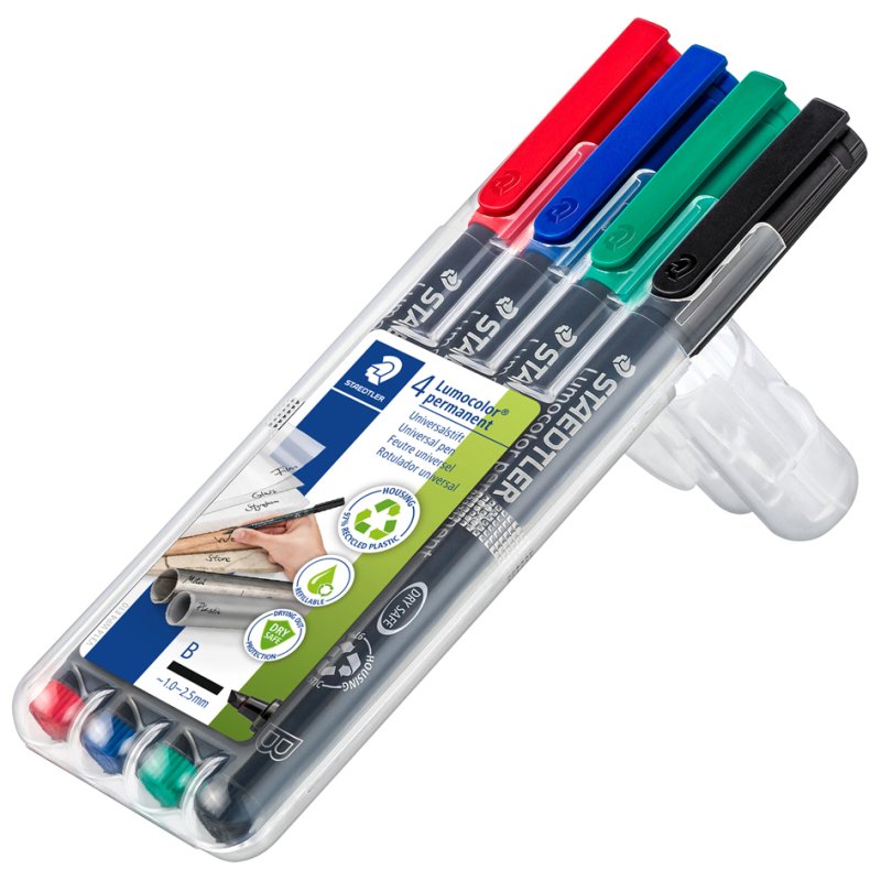 STAEDTLER Lumocolor permanente markers, navulbaar, wigpunt, 4 stuks