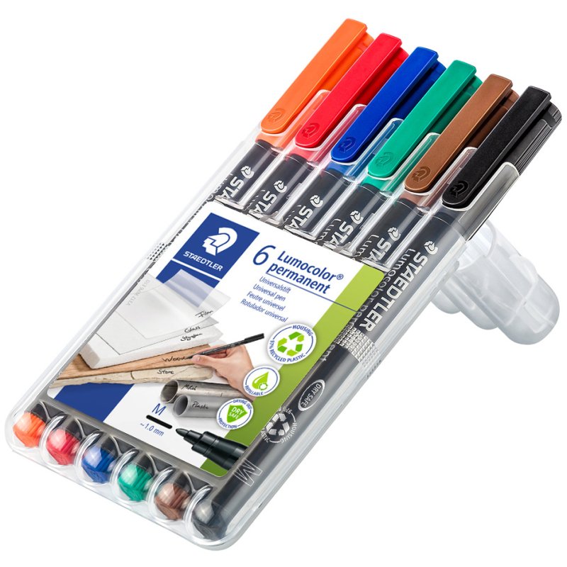 STAEDTLER Lumocolor permanente markers, navulbaar, 1,0 mm, 6 stuks