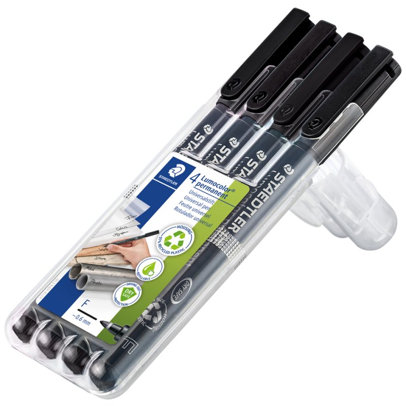 STAEDTLER Lumocolor permanente marker, navulbaar, zwart, 4 stuks