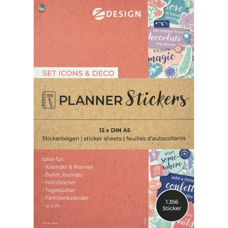 AVERY Zweckform planningsstickers Iconen & Decoratie, permanent, bont bedrukt, 1356 stuks