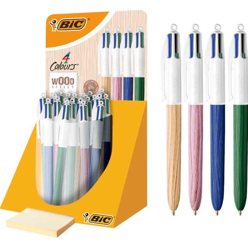 Bic stylo 4 Colours Wood Style, design en bois, 4 couleurs, 30 pièces