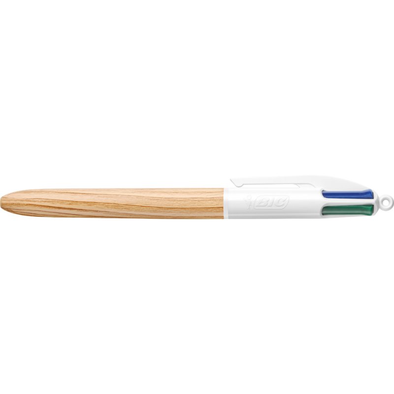 Bic stylo à bille rétractable 4 couleurs, aspect bois, 0,32 mm