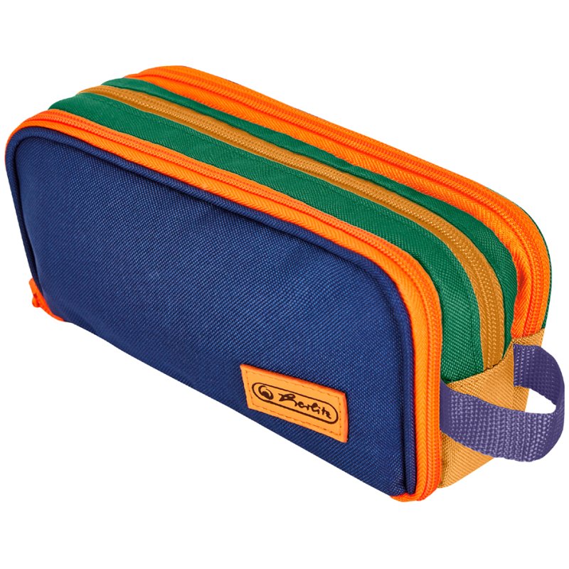herlitz étui double Neon Uni, polyester, bleu, 23,5×11×7,5 cm