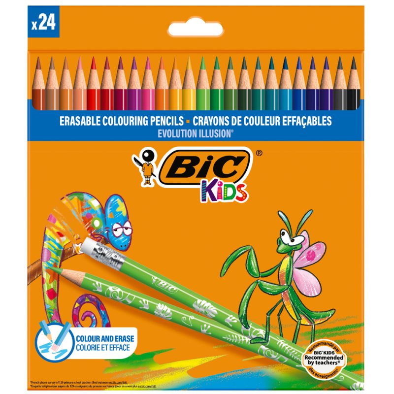 BIC Kids kleurpotloden Evolution Illusion, uitwisbaar, 2,8 mm, 24 stuks