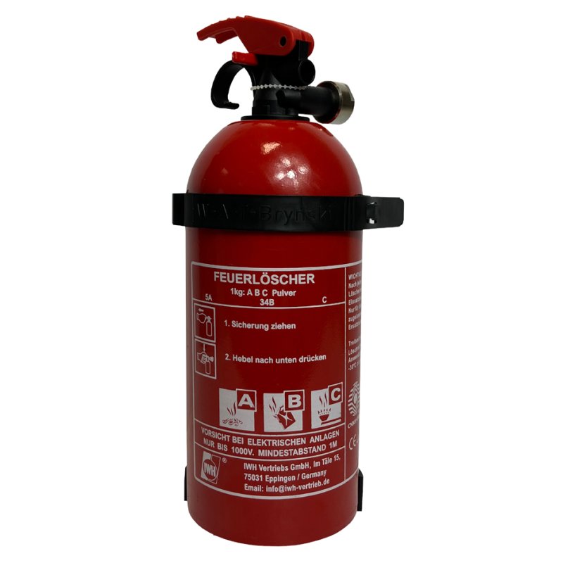 IWH brandblusser voor voertuigen, 1 kg, ABC-poeder, incl. autohouder