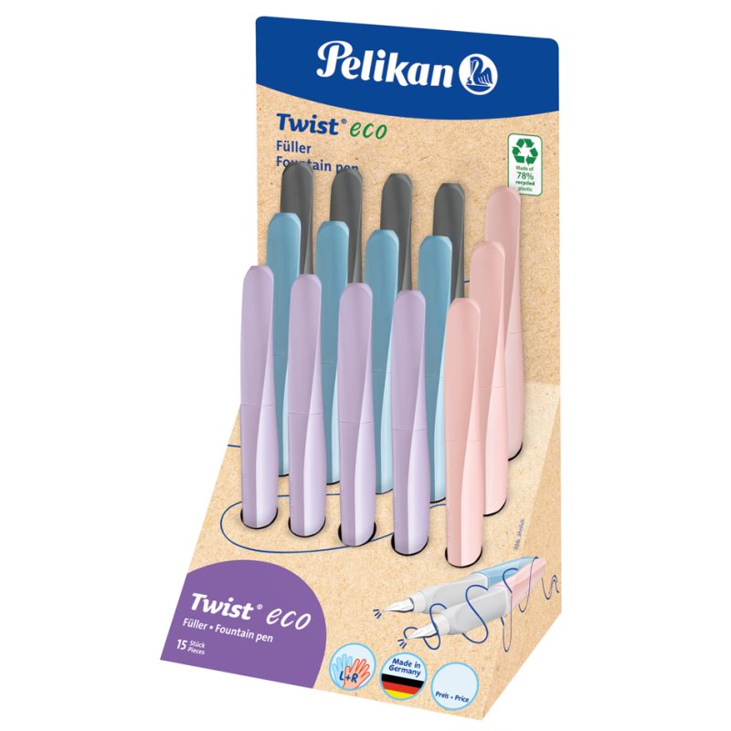 Pelikan Twist eco fountain pen, presentation display, 78% recycled, 15 pieces