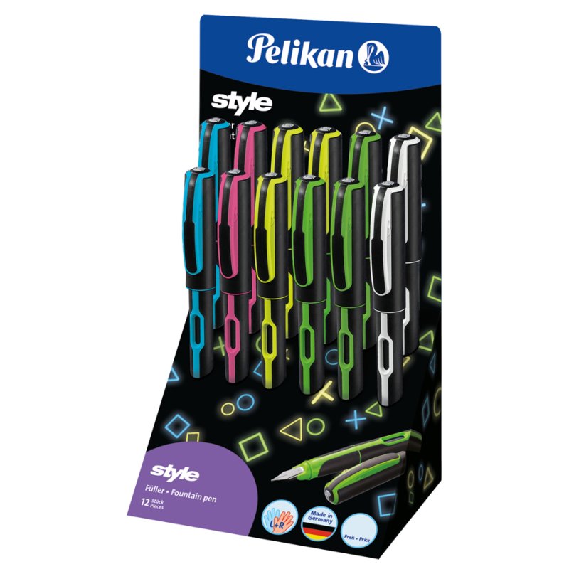 Pelikan fountain pen Neon, display pack, assorted colours, 12 pieces