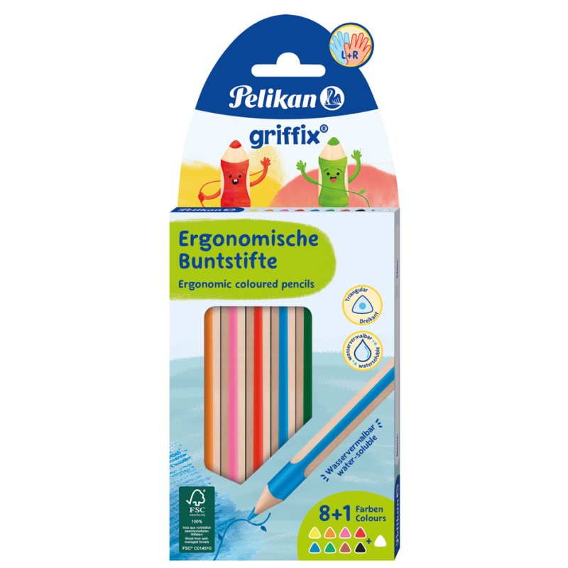 Pelikan triangular colouring pencils Griffix, triangular, 4.0 mm, 9 pieces