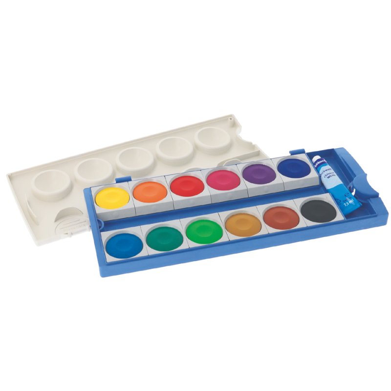 Pelikan K12 eco gouache paint box, 12 colours, blue, 95% recycled plastic