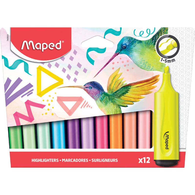 Maped surligneurs FLUO'PEPS Classic, pointe biseautée 1-5 mm, 12 couleurs, 12 pièces