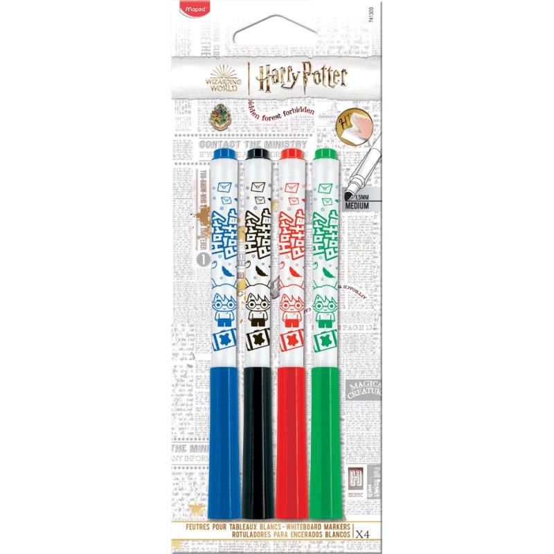 Maped Harry Potter marqueurs pour tableau blanc, 4 couleurs, pointe ronde, 4 pièces
