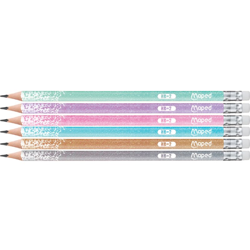 Maped potlood GLITTER met gum, HB, driehoekig, pastelkleuren met glittereffect