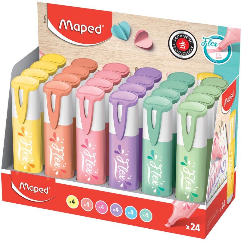 Maped surligneurs FLEX PASTEL, pointe flexible, couleurs pastel, 24 pièces