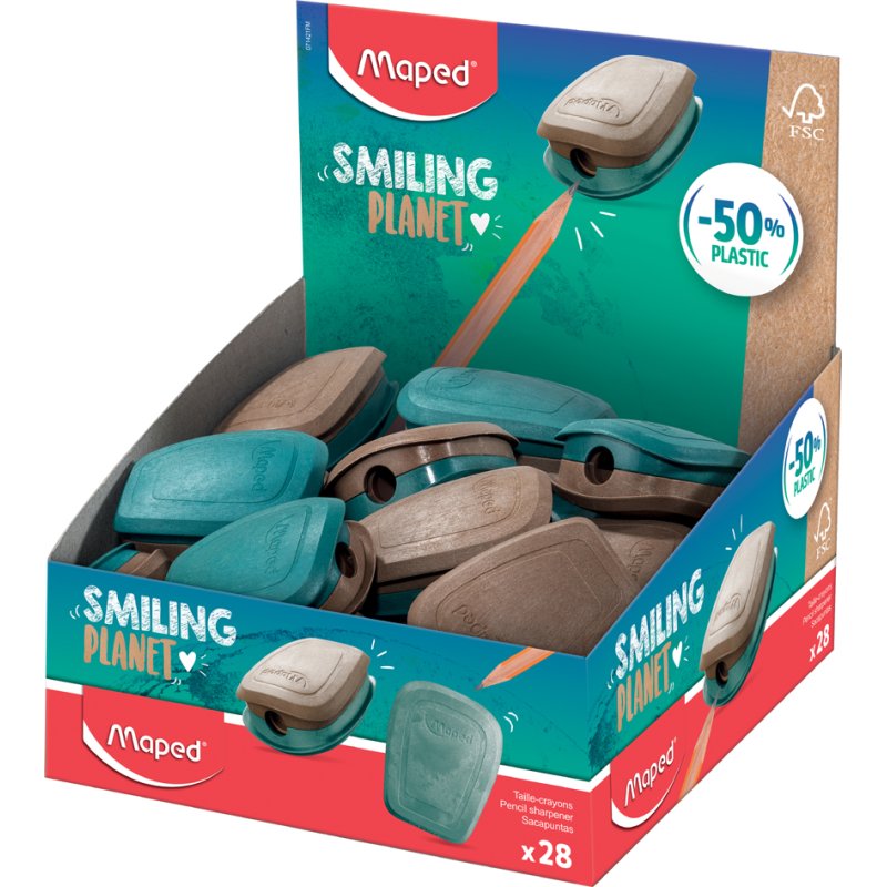 Maped boîte à crayons SMILING PLANET, bleu/marron, 28 pièces, 50% fibre de bois