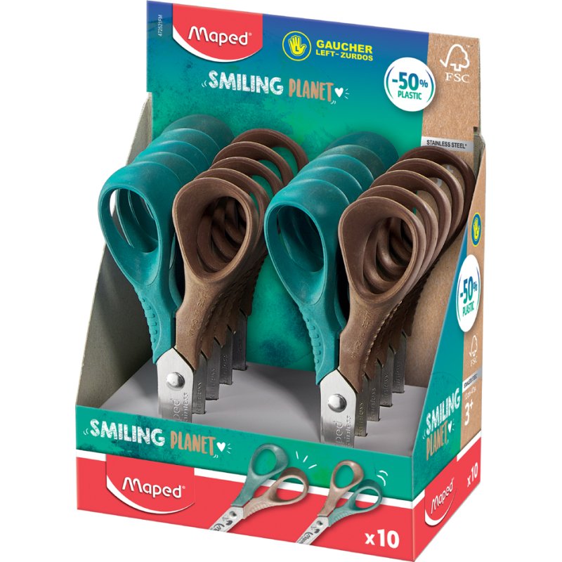 Maped ciseaux Vivo Smiling Planet, gaucher, 120 mm, marron/bleu, 10 pièces