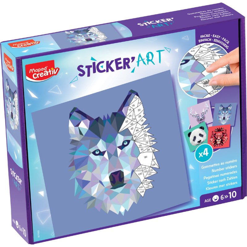Maped Creatief sticker art by numbers, 4 cards, animal portraits, 400+ stickers