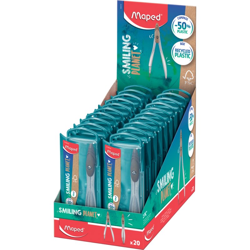 Maped compas STUDY SMILING PLANET, marron, avec accessoires