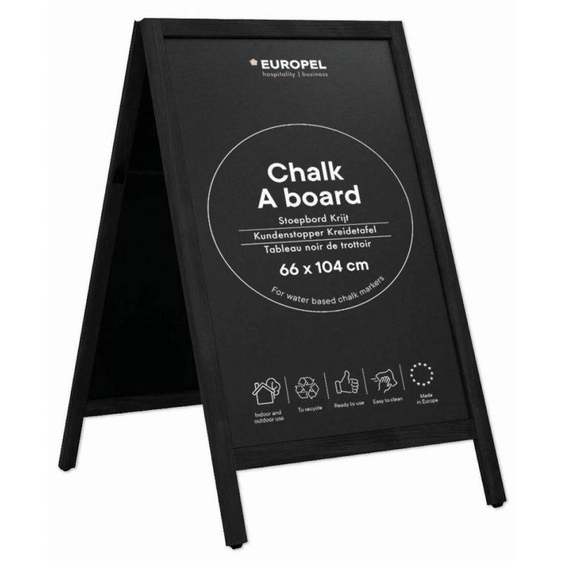 EUROPEL chevalet tableau noir, 66×104 cm, bois de pin naturel, double face