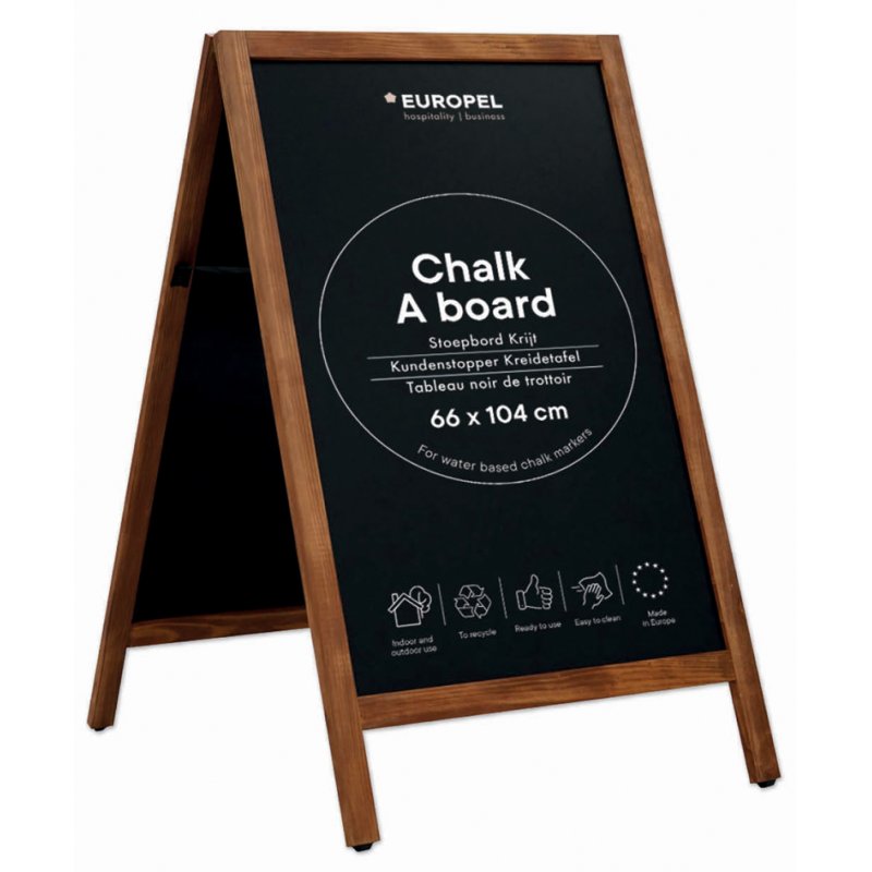 EUROPEL chevalet tableau noir, 66×104 cm, bois de pin naturel, double face